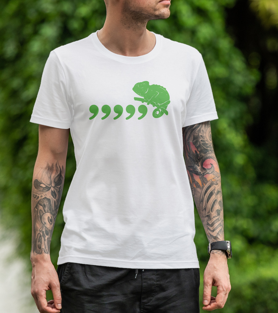Chameleon On A Branch Above Commas T-Shirt