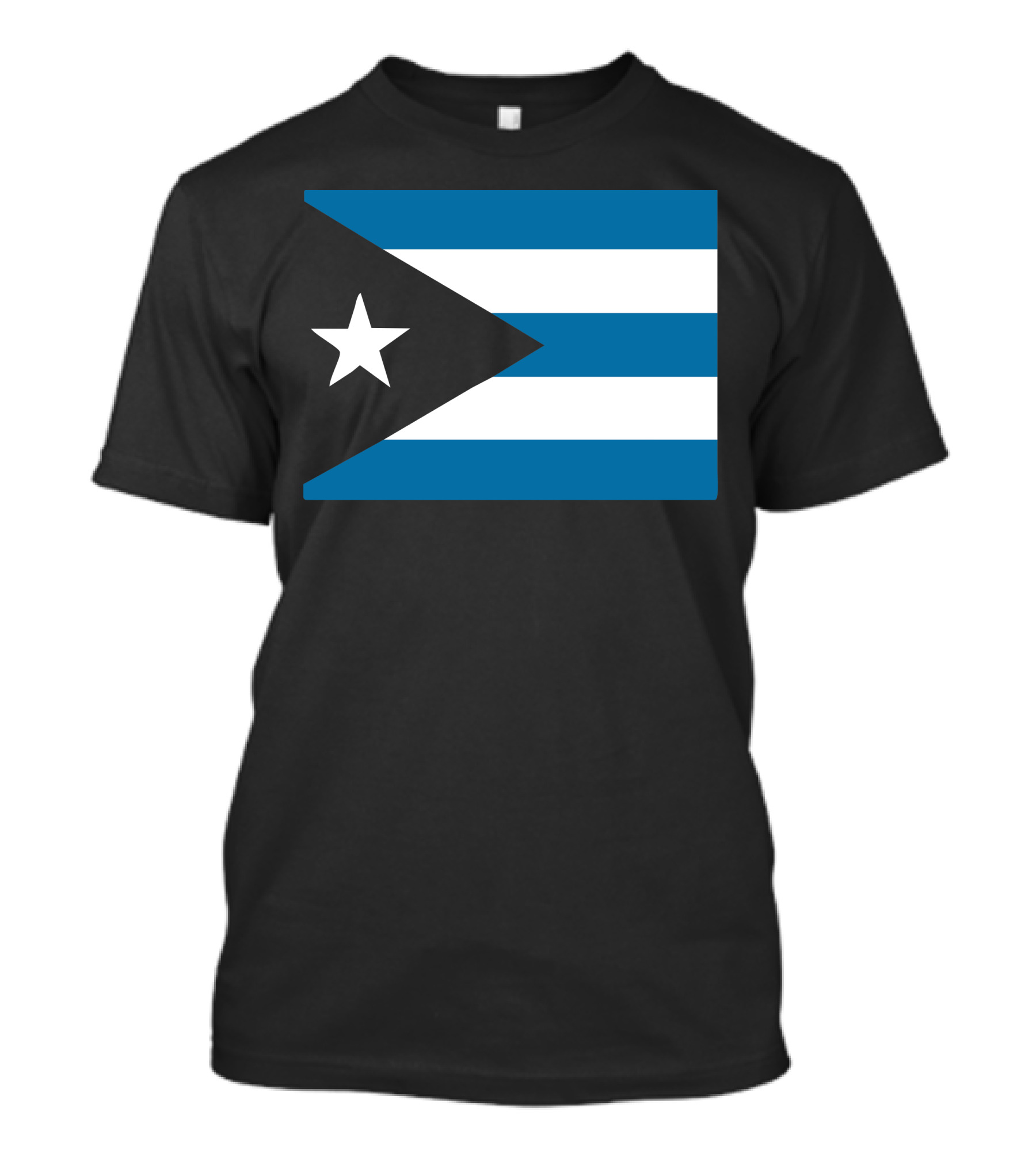 Cuba International Flag Blue And White Stripes Black Triangle With White Star T-Shirt