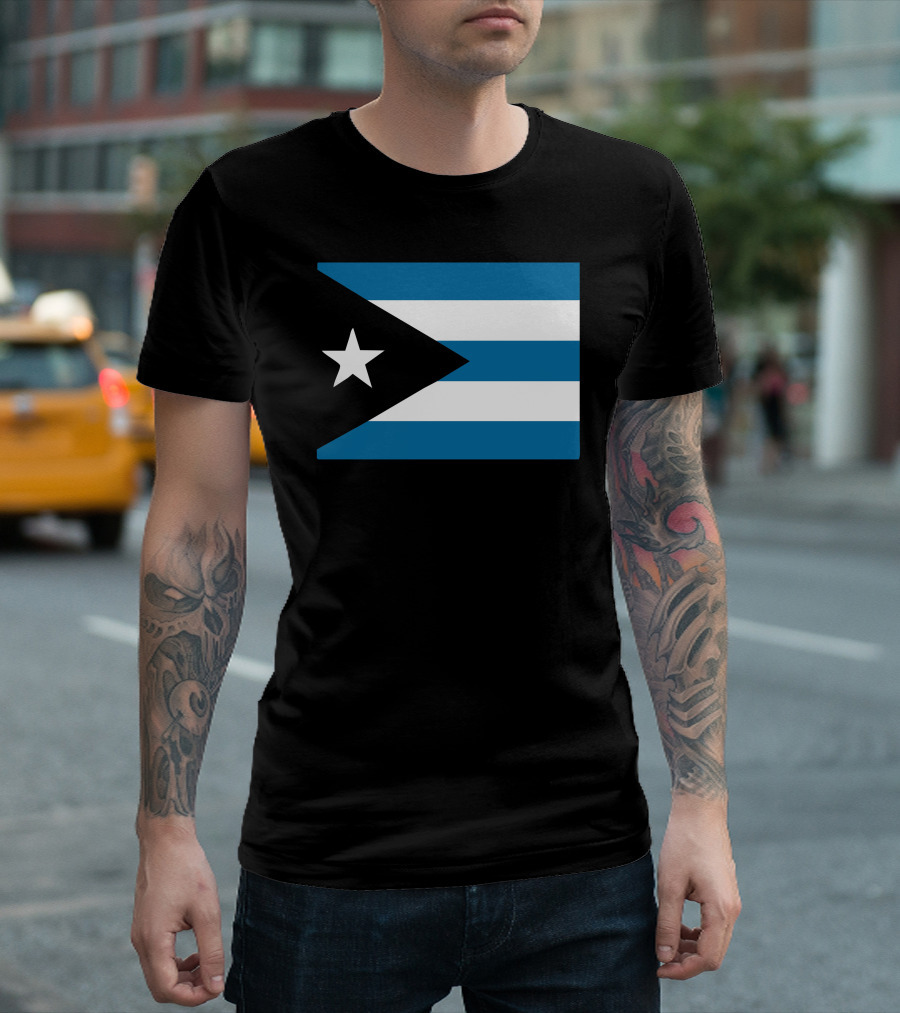Cuba International Flag Blue And White Stripes Black Triangle With White Star T-Shirt