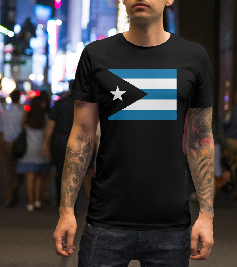 Cuba International Flag Blue And White Stripes Black Triangle With White Star T-Shirt
