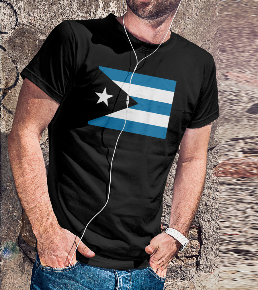 Cuba International Flag Blue And White Stripes Black Triangle With White Star T-Shirt