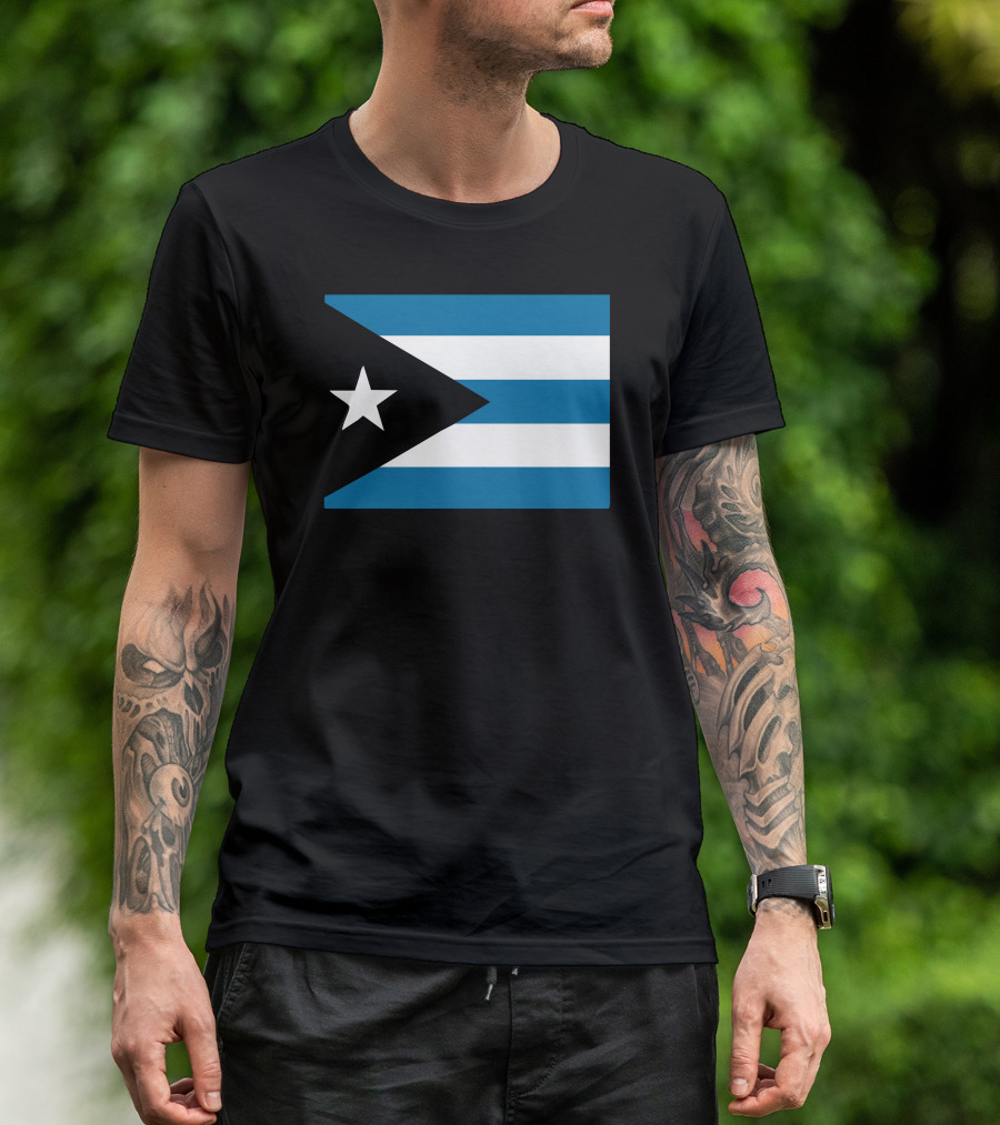 Cuba International Flag Blue And White Stripes Black Triangle With White Star T-Shirt