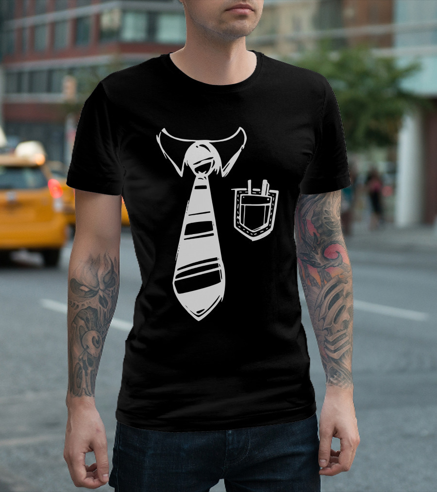 Striped Tie With Collar And Pocket Protector T-Shirt