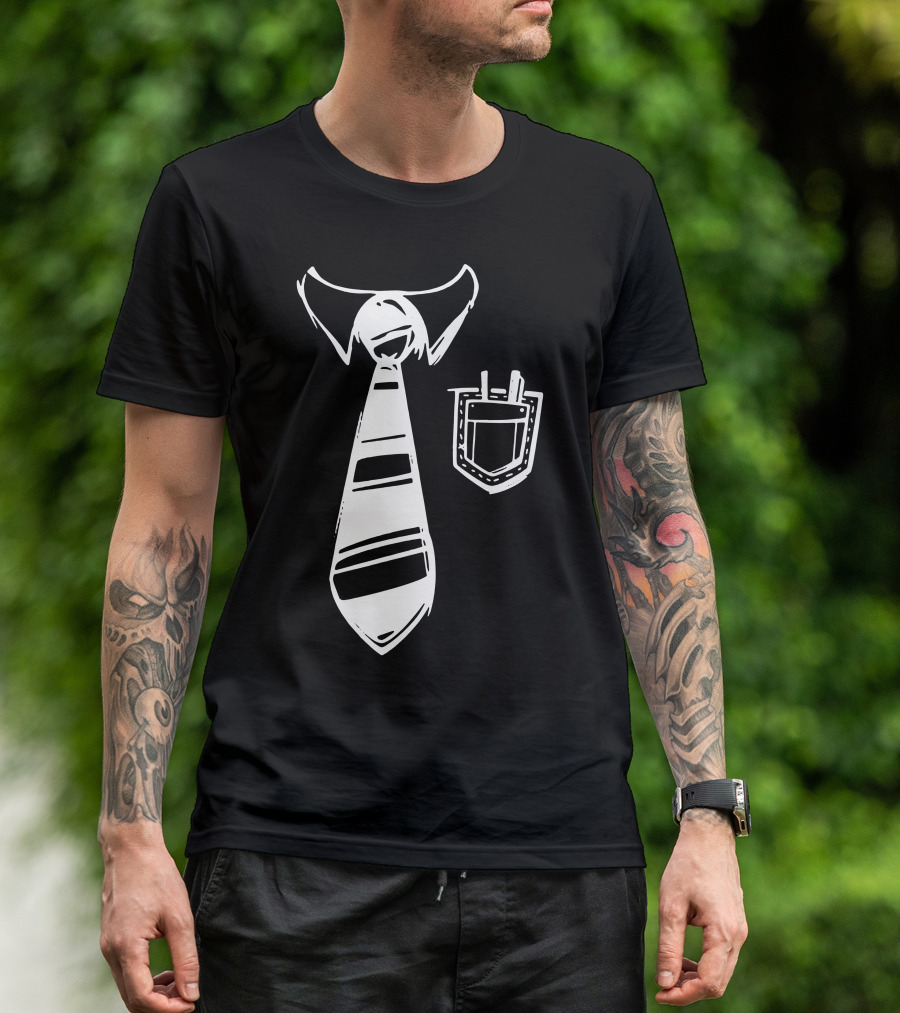 Striped Tie With Collar And Pocket Protector T-Shirt