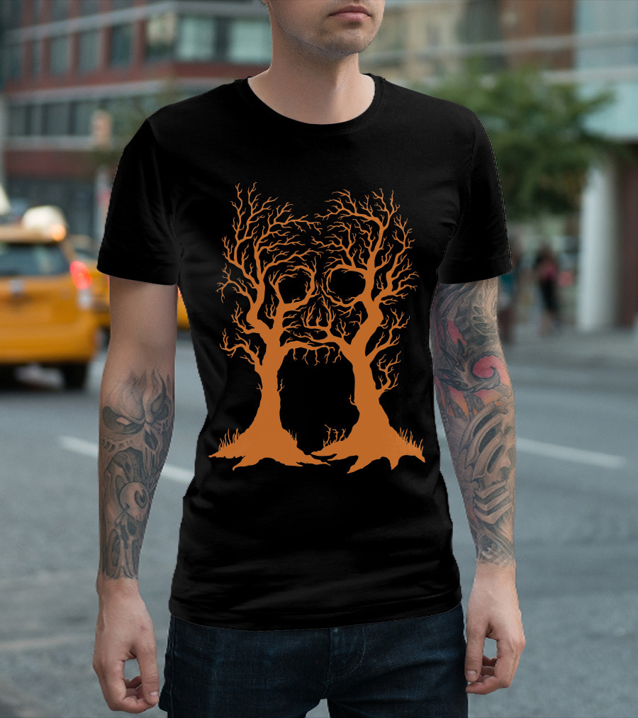 Halloween Tree Skull Face Shadows T-Shirt