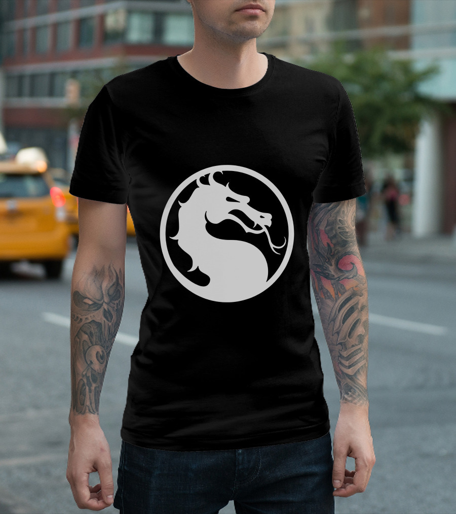 Mortal Kombat Dragon Black and White Emblem T-Shirt
