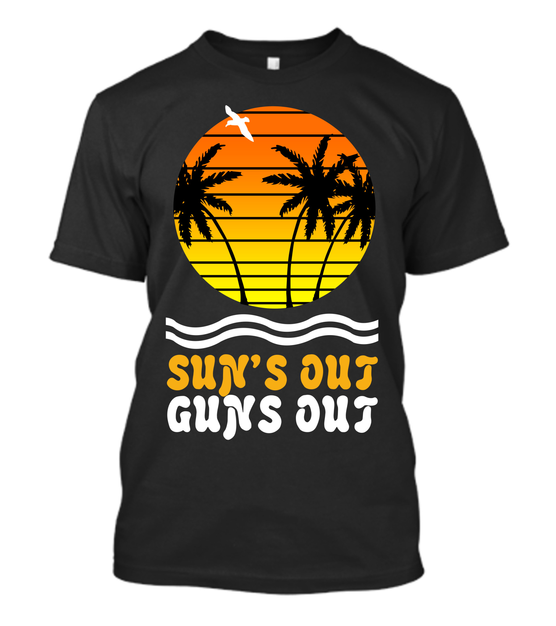 Sun's Out Guns Out Sunset Palms And Waves T-Shirt