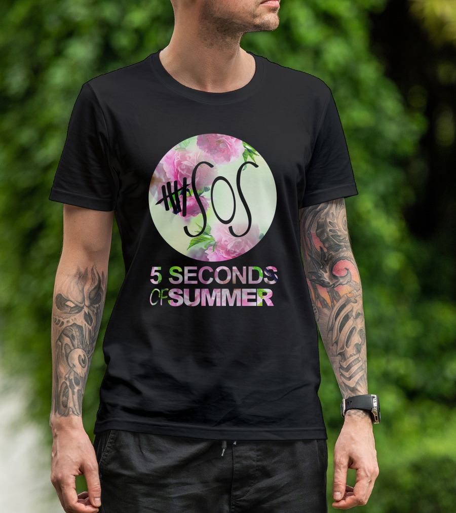 5 Seconds Of Summer Floral Logo Circle One Direction Fan Art 5SOS T-Shirt
