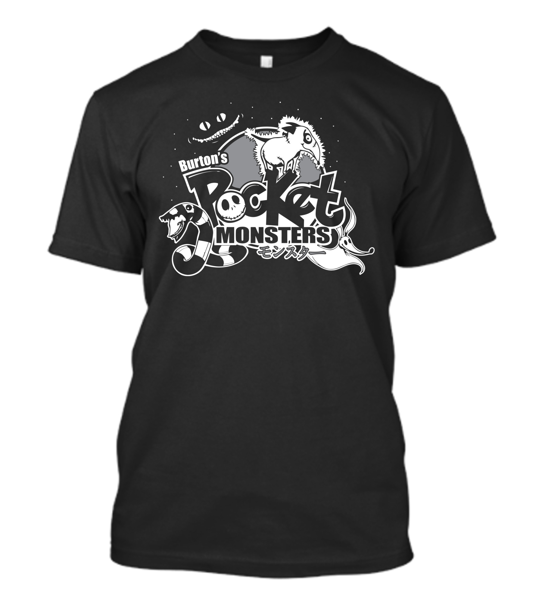 BurtonS Pocket Monsters Japanese Text Ghost And Dinosaur T-Shirt