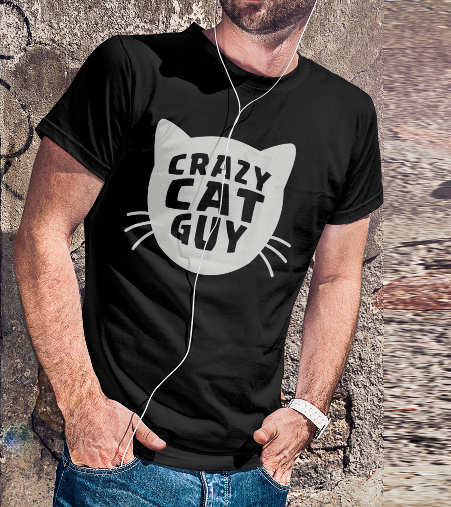 CRAZY CAT GUY Cat-Shaped Text With Whiskers T-Shirt