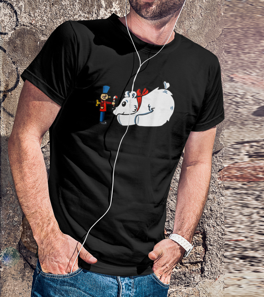 Nutcracker With Candy Cane And Polar Bear With Red Bow T-Shirt