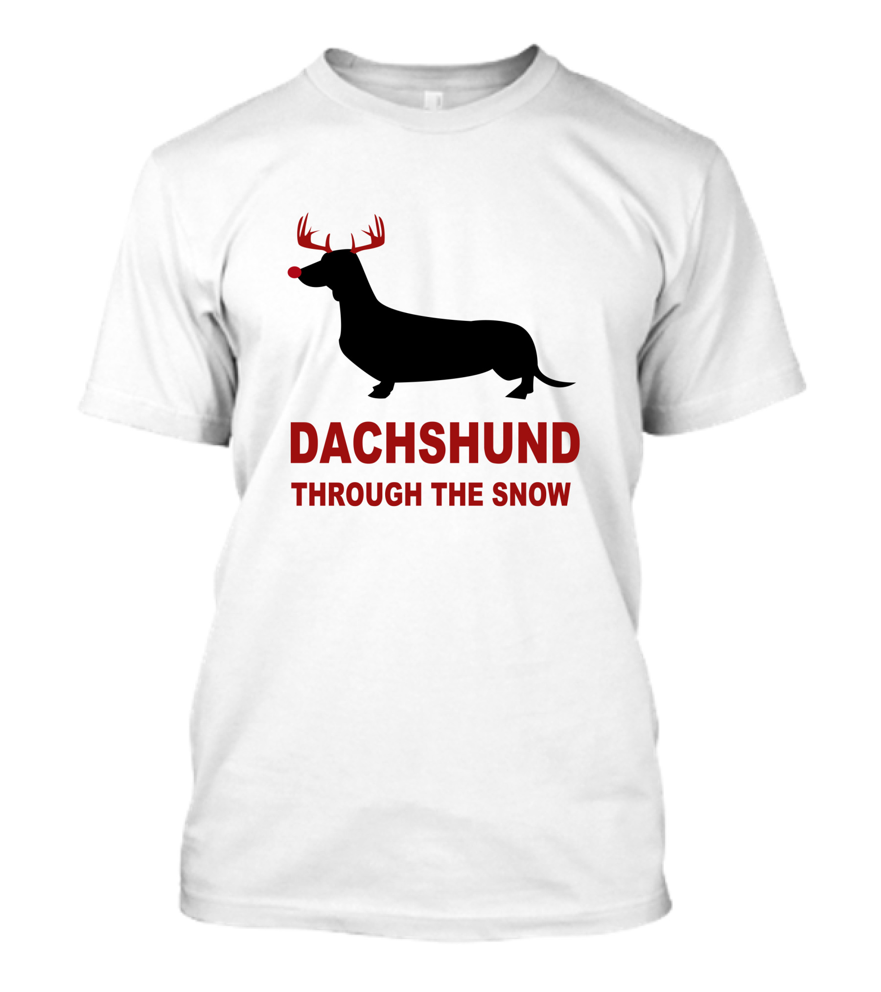 Dachshund Through The Snow Antler Reindeer Silhouette Red Nose T-Shirt