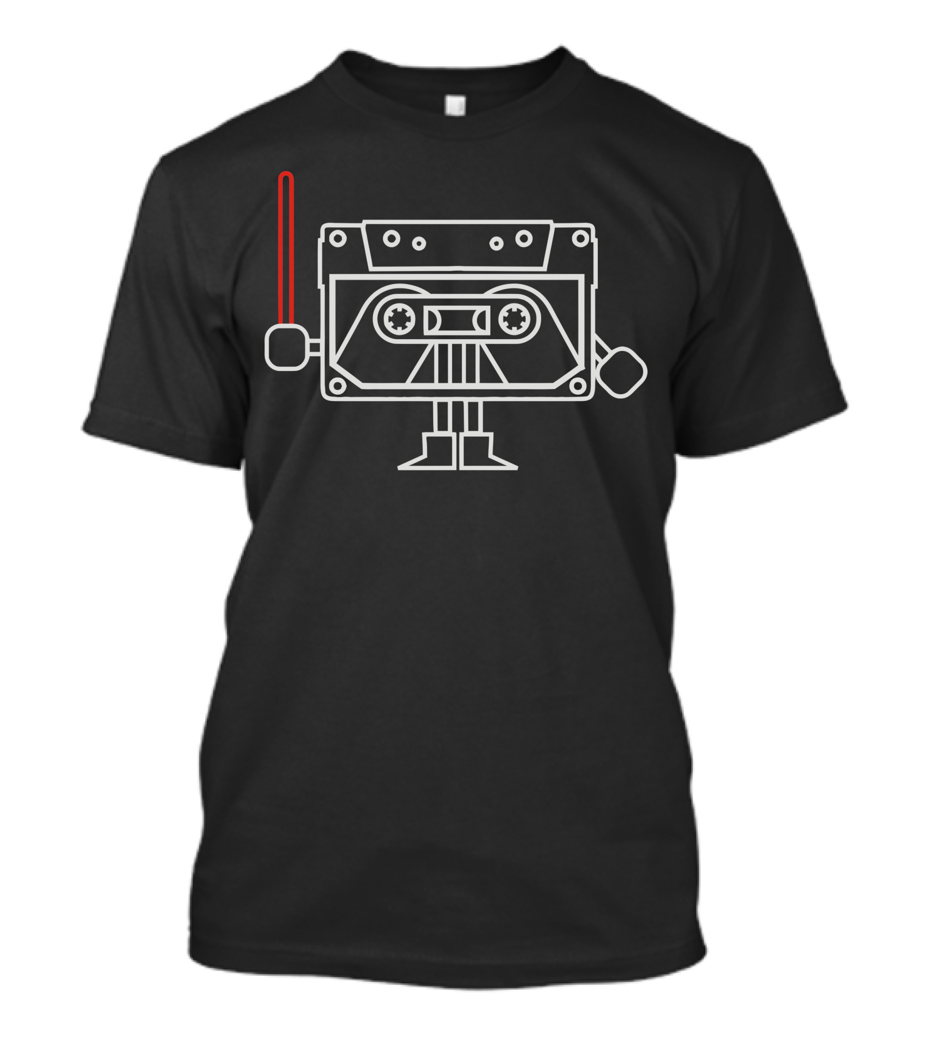 Dark Cassette Tape Robot With Red Lightsaber Outline T-Shirt
