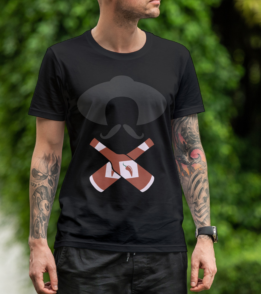 Mysterious Hot Sauce Bandito With Crossed Bottle T-Shirt