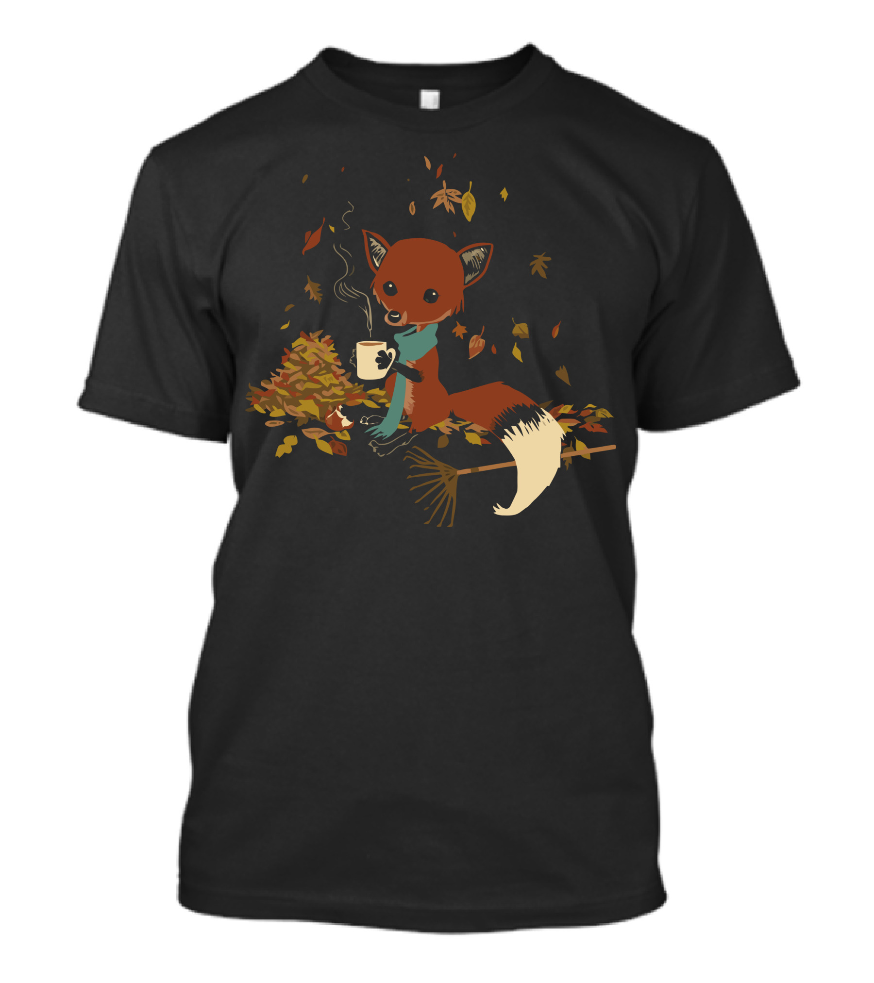 Rake Break Cozy Fox Fall Leaves Coffee T-Shirt