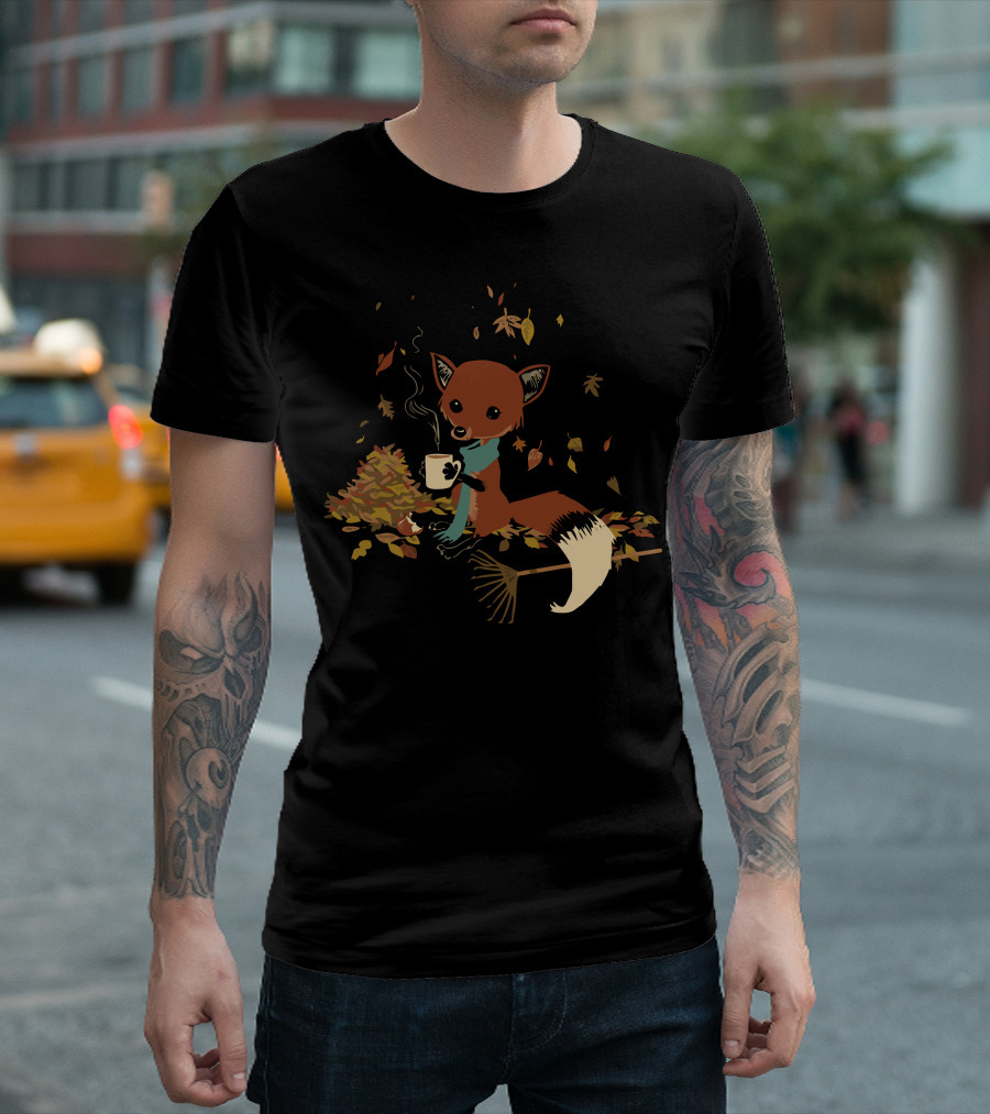Rake Break Cozy Fox Fall Leaves Coffee T-Shirt