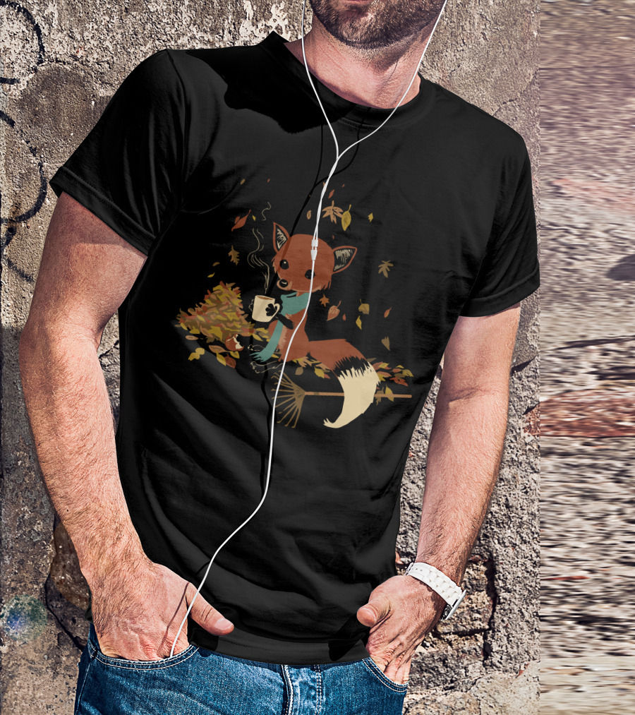 Rake Break Cozy Fox Fall Leaves Coffee T-Shirt