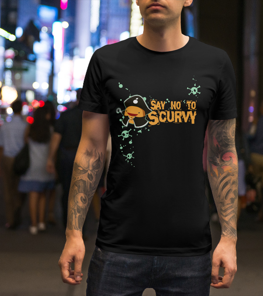Say No To Scurvy Pirate Orange Character With Skull And Crossbones T-Shirt