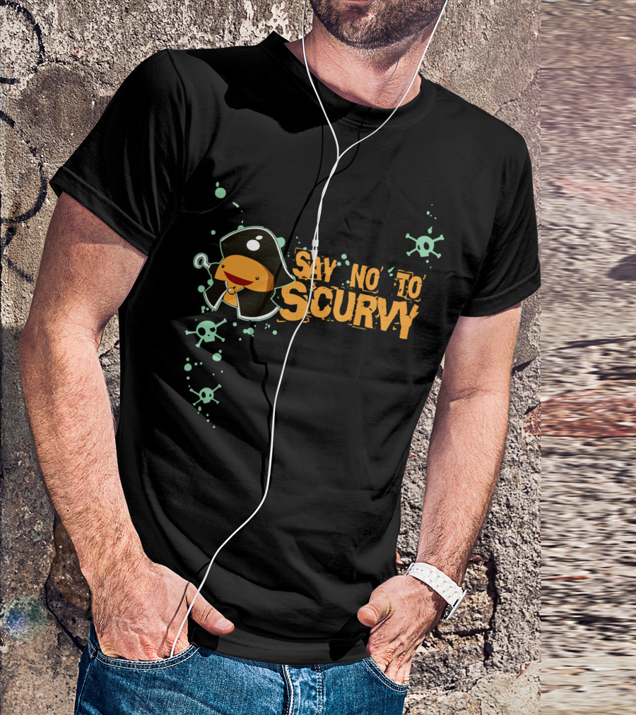 Say No To Scurvy Pirate Orange Character With Skull And Crossbones T-Shirt