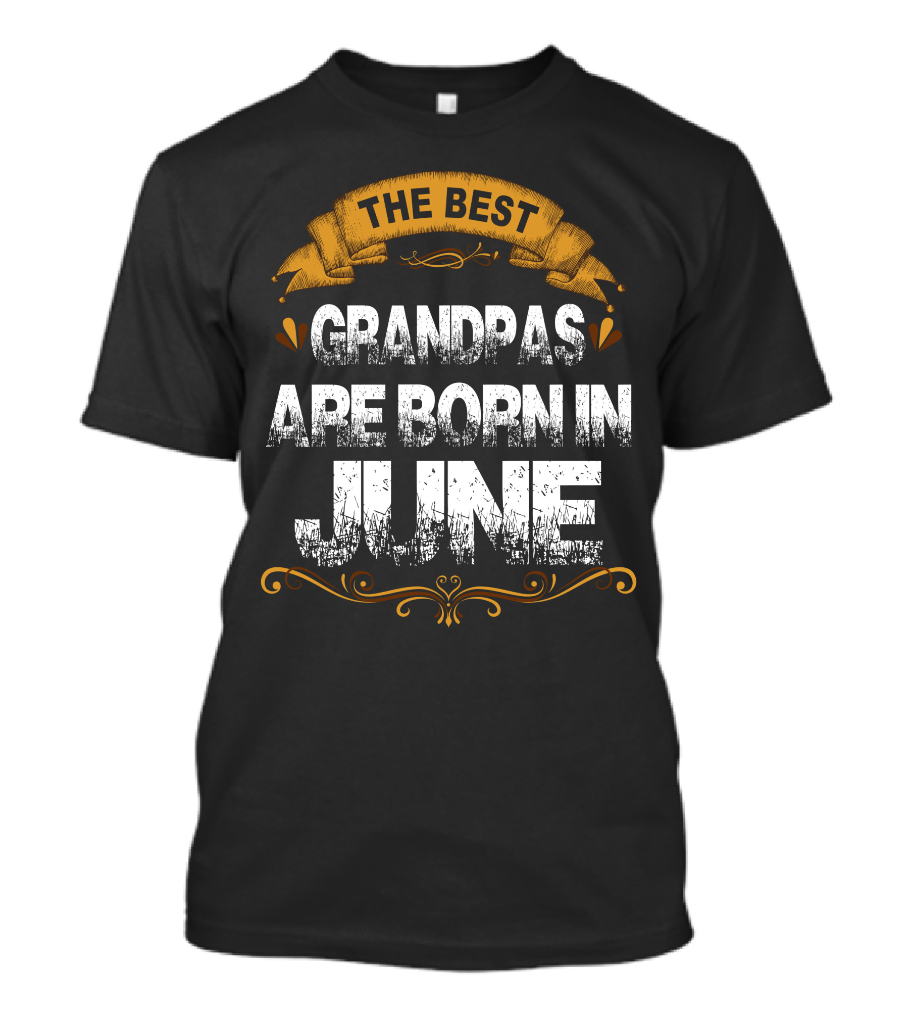 The Best Grandpas Are Born In June Bold Text With Yellow Ribbon And Decorative Elements T-Shirt