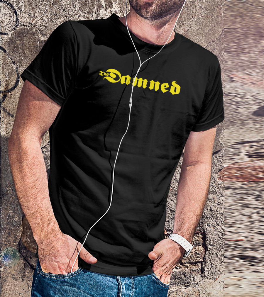 The Damned Yellow Gothic Font Punk T-Shirt