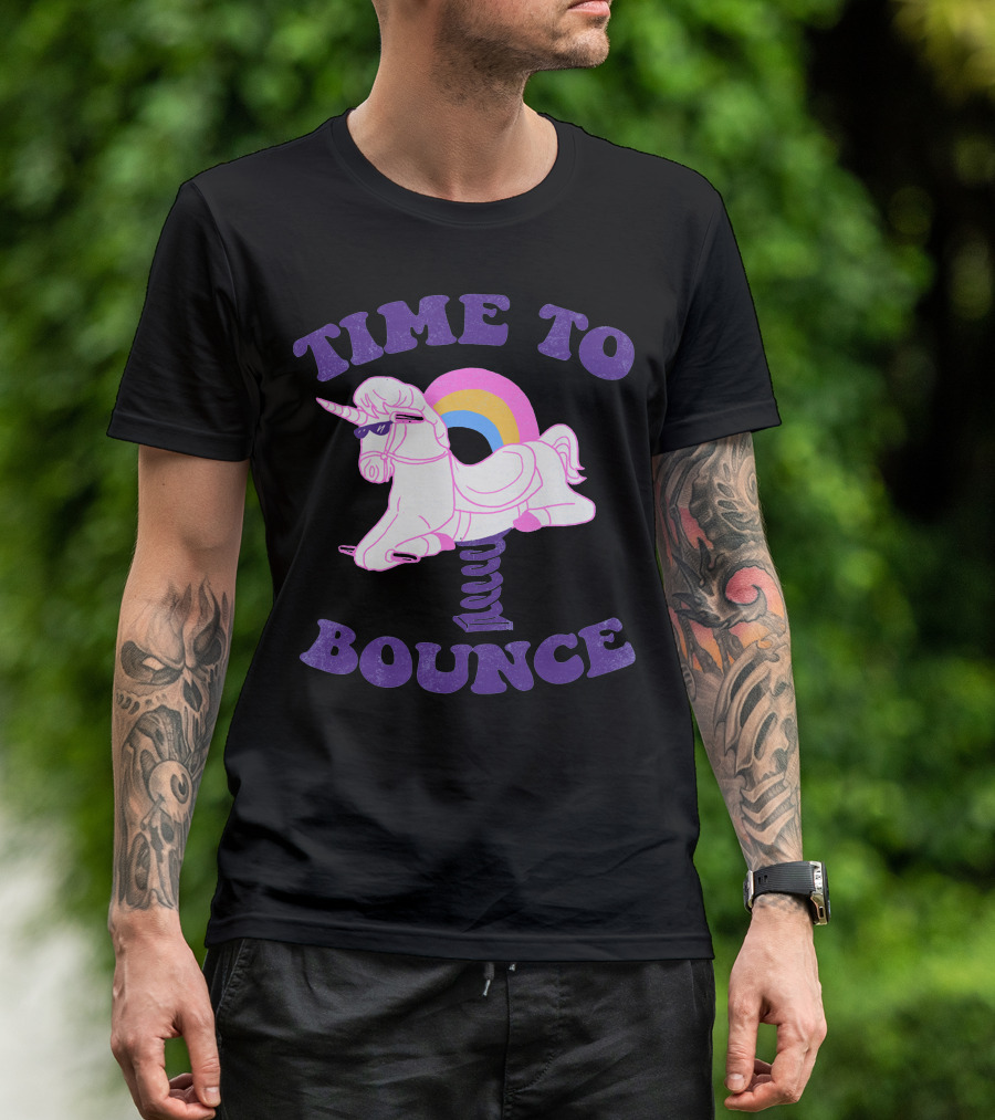 Time To Bounce Unicorn With Rainbow Spring Rider T-Shirt