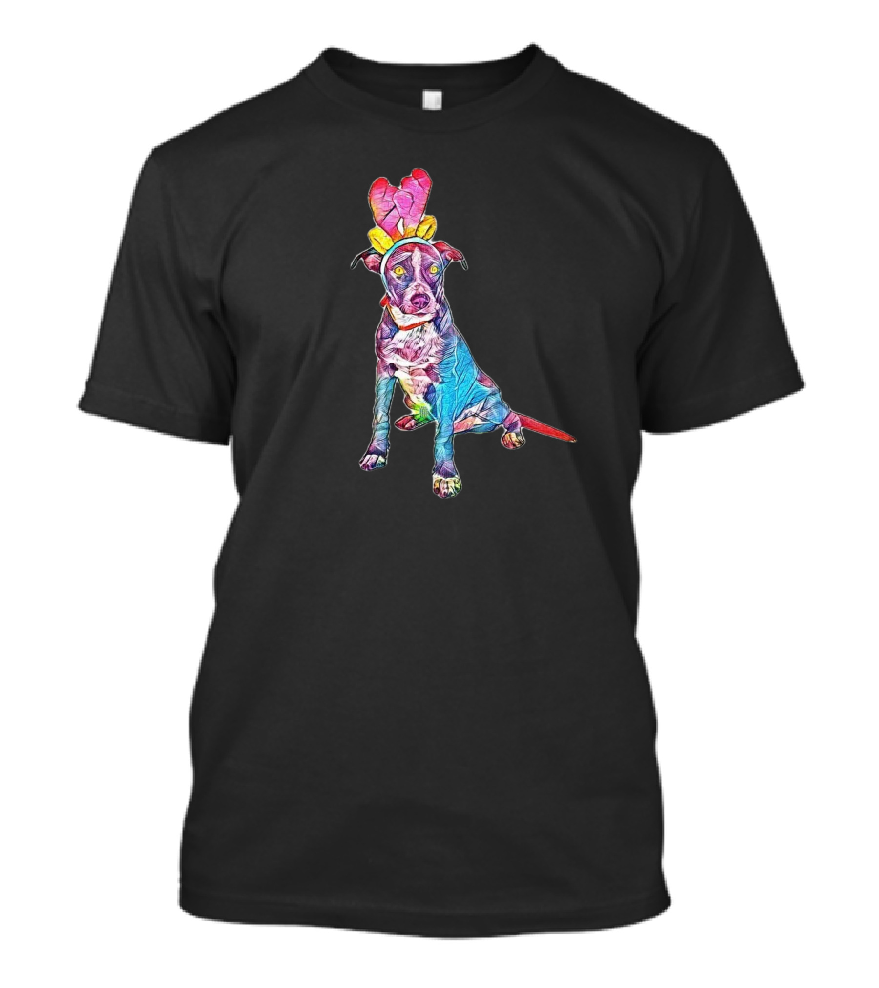 Cute Colorful Puppy Wearing Reindeer Antlers T-Shirt