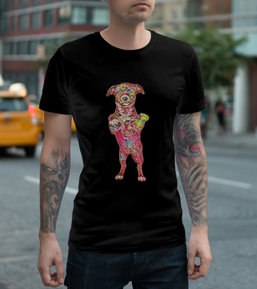 A Cute Little Black And White Vibrant Puppy Standing Tall T-Shirt