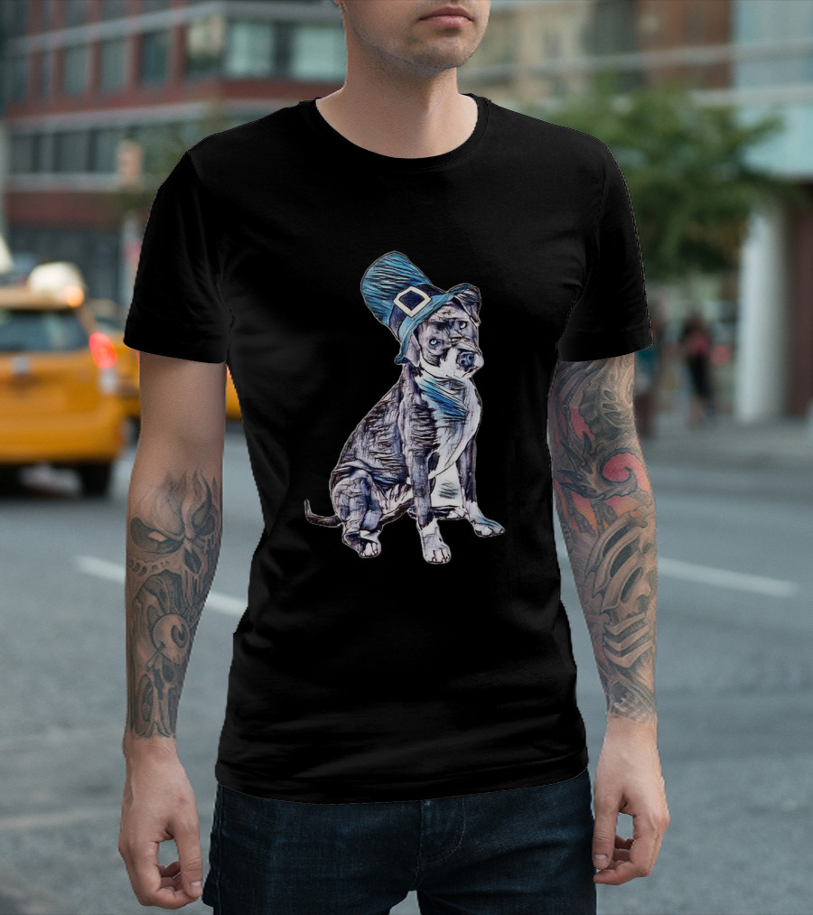 A Cute Terrier Mixed Breed Dog Wearing a Top Hat T-Shirt