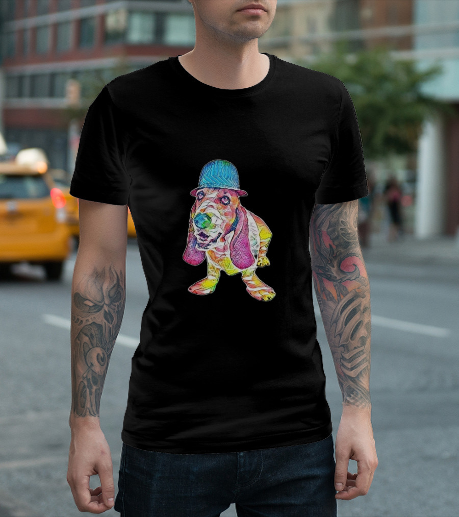 A Funny Basset Hound Dog Colorful Hat Wear T-Shirt