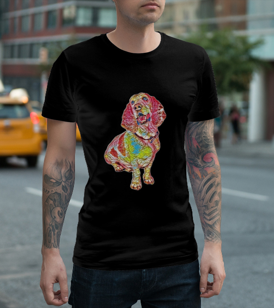 A Light Color Basset Hound Do Energetic Vibrant Multicolor Sketch T-Shirt