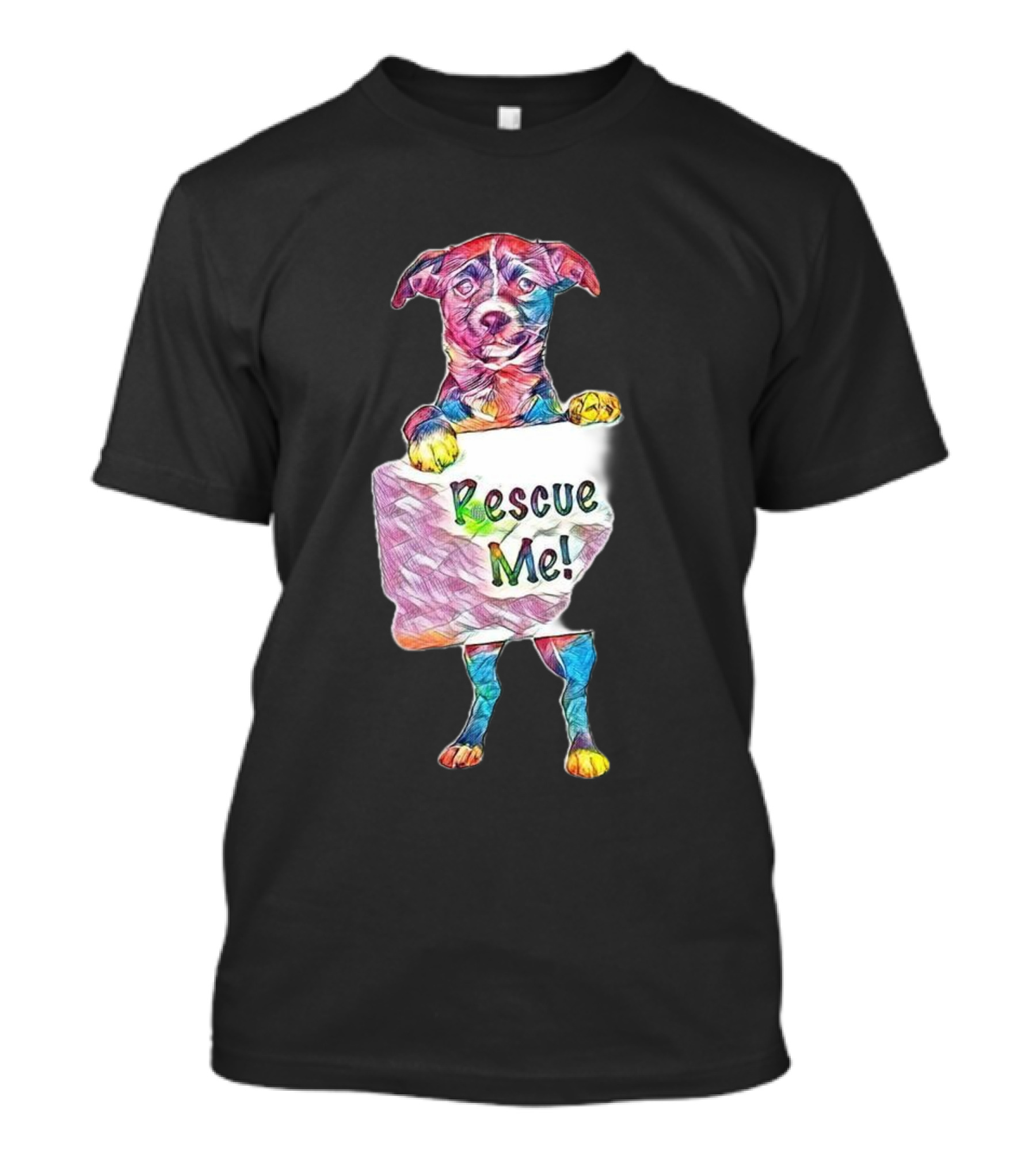 Adorable Little Dog Holding Rescue Me Sign T-Shirt