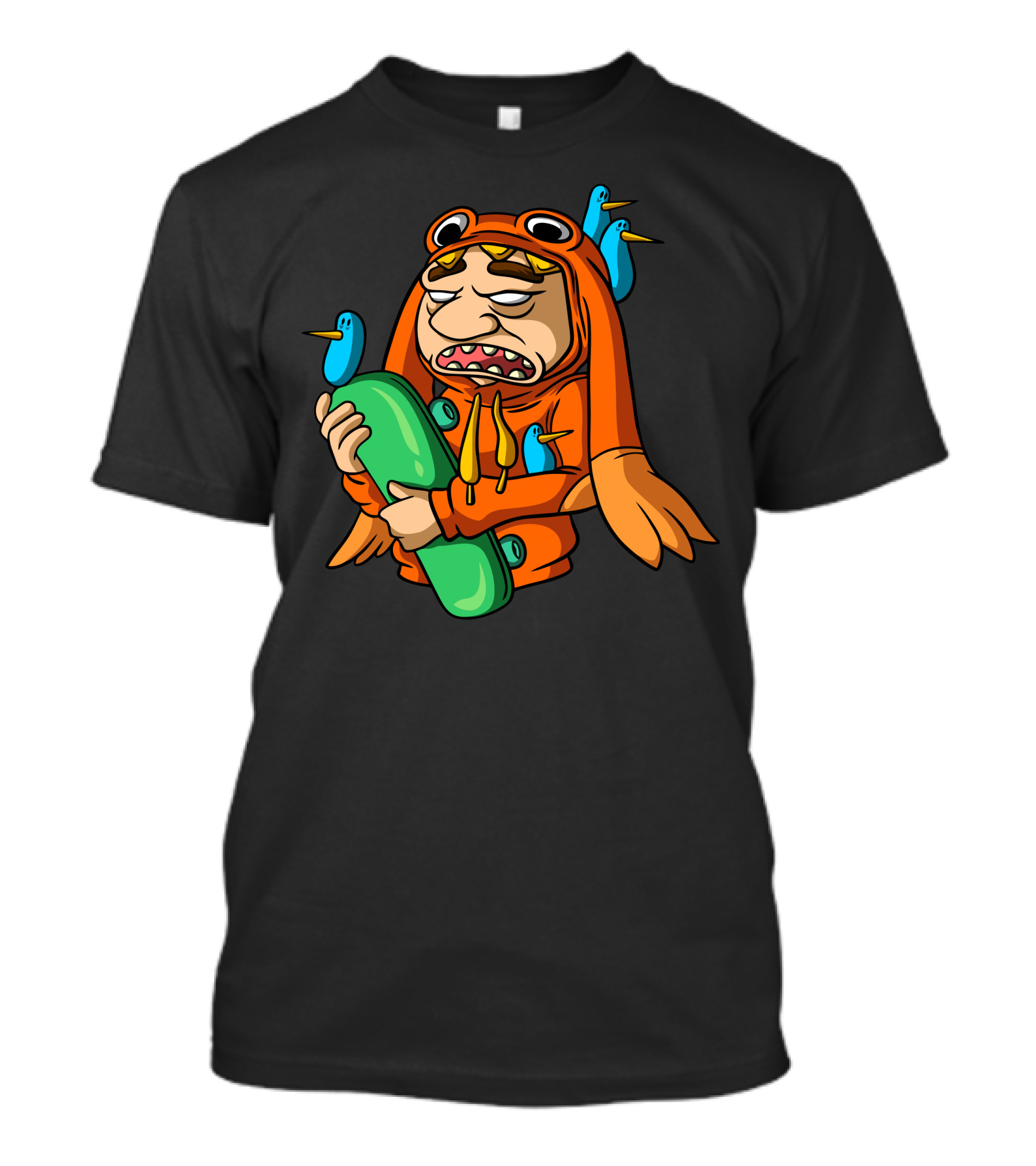 Bad Skateboard Man With Fish Hoodie And Angry Birds T-Shirt