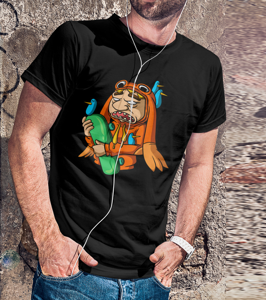 Bad Skateboard Man With Fish Hoodie And Angry Birds T-Shirt