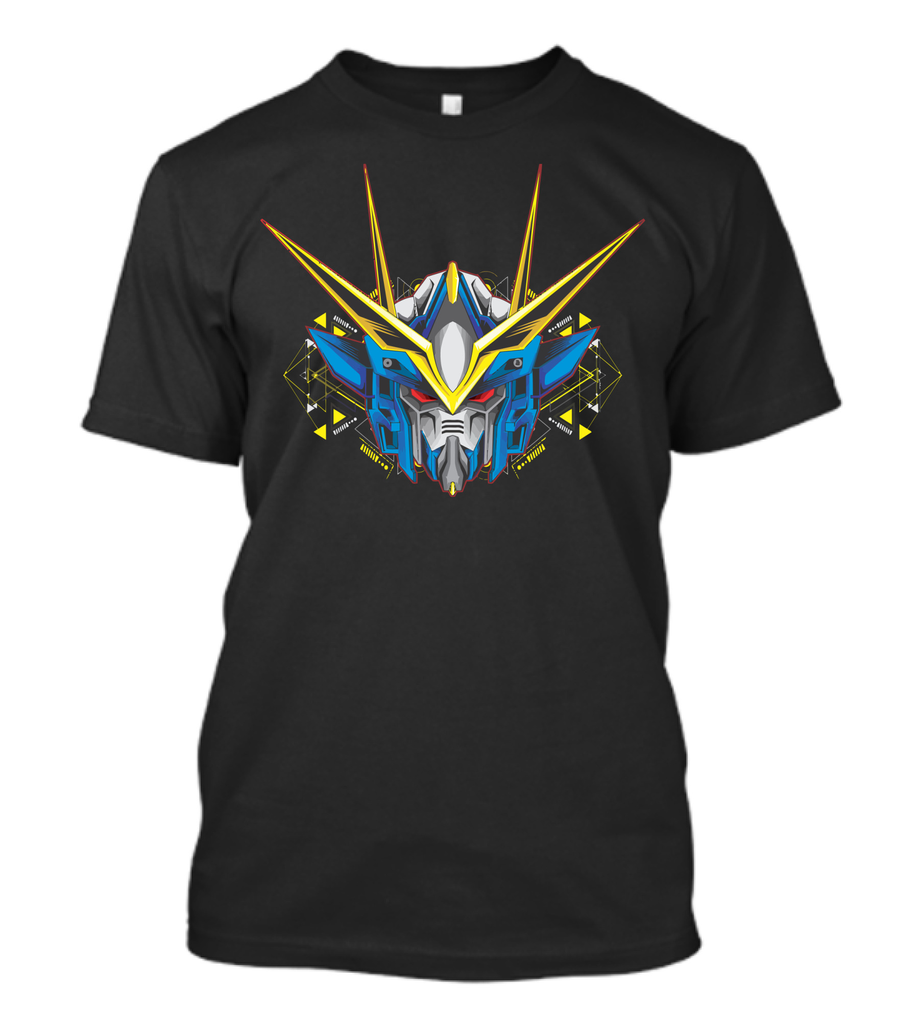 Blue Killer Robot Head With Geometric Yellow Antennas T-Shirt
