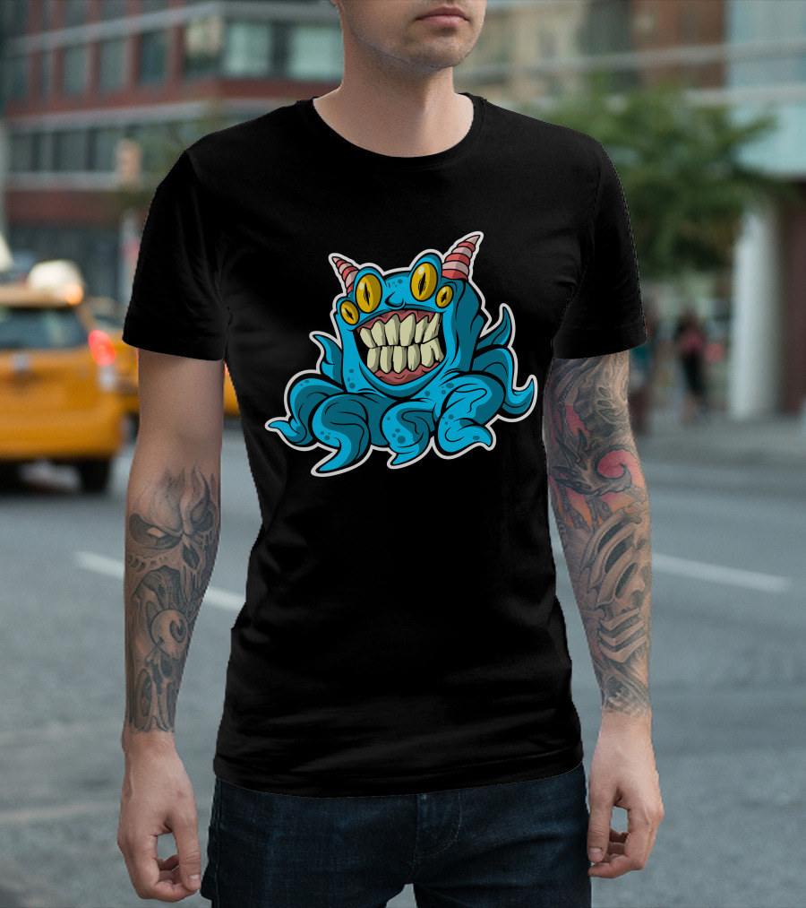 Blue Octopus Monster Creature With Tentacles And Horns T-Shirt