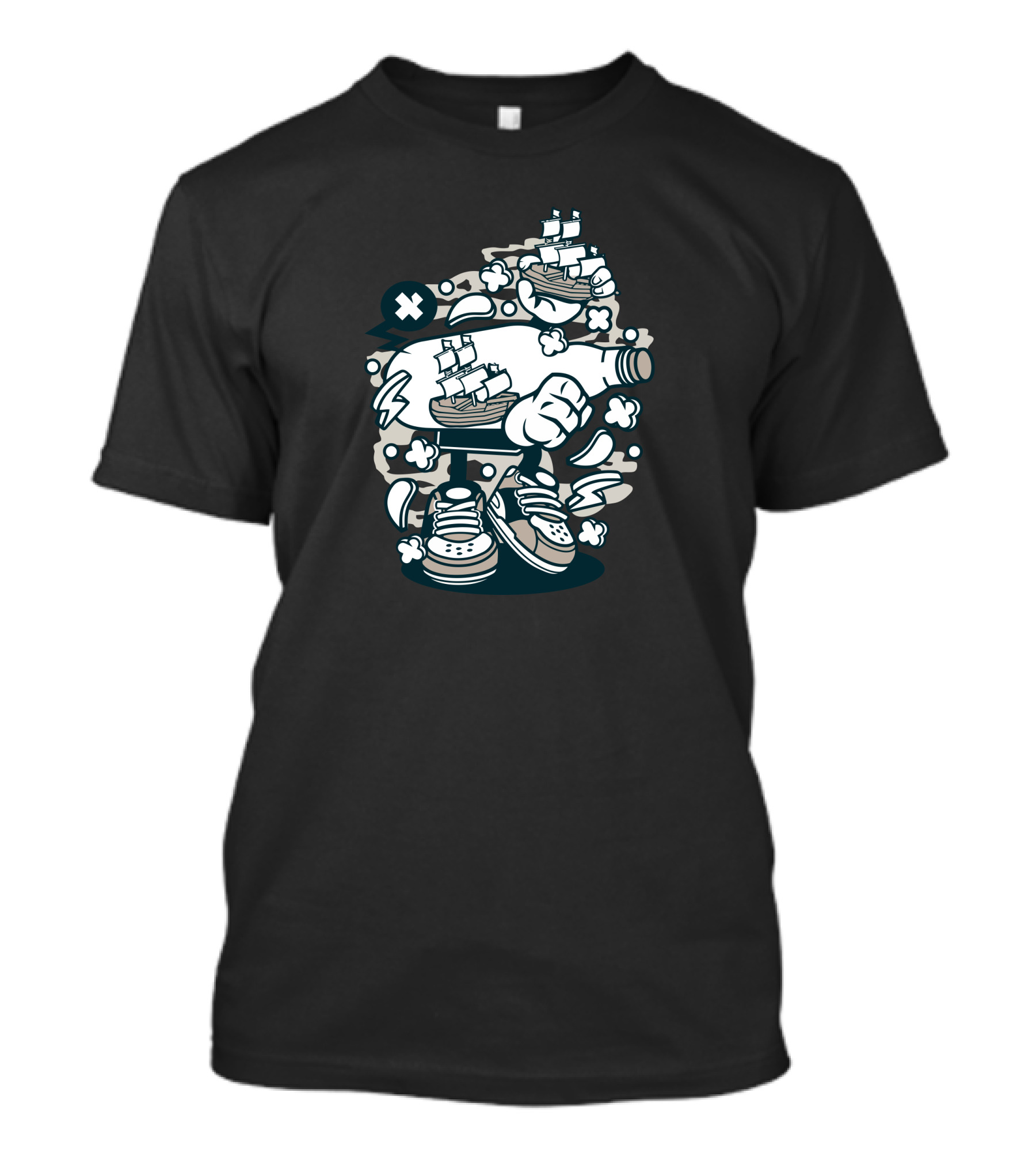 Bottle Ship Adventure In Sneakers With Clouds And Ships T-Shirt