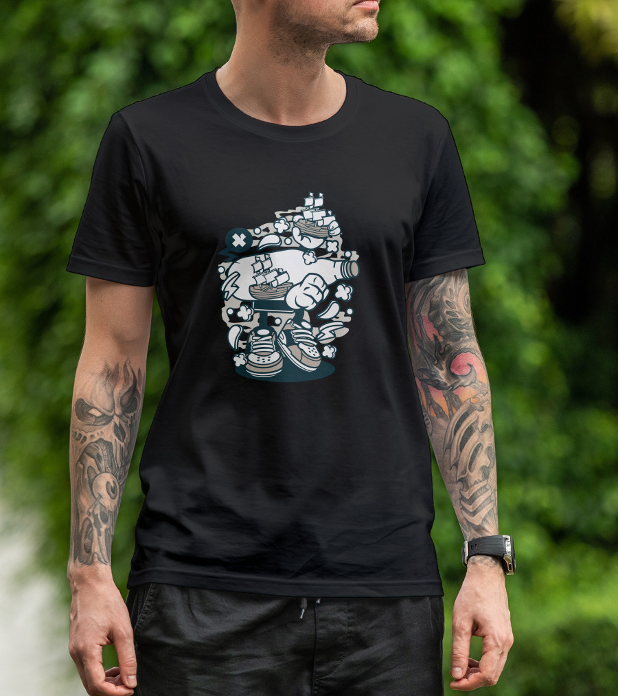 Bottle Ship Adventure In Sneakers With Clouds And Ships T-Shirt