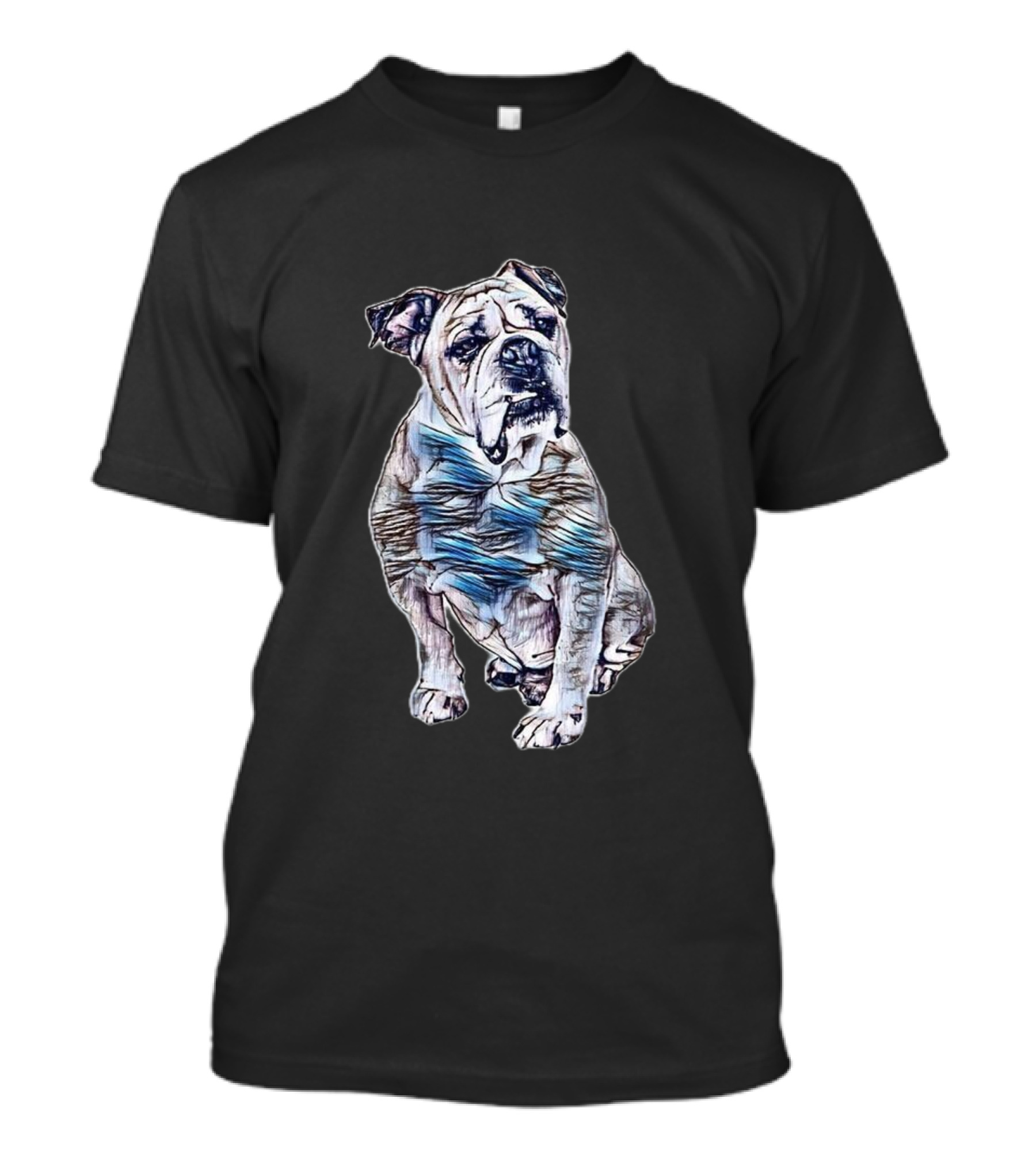 Bulldog Sitting Down Against Stylized T-Shirt