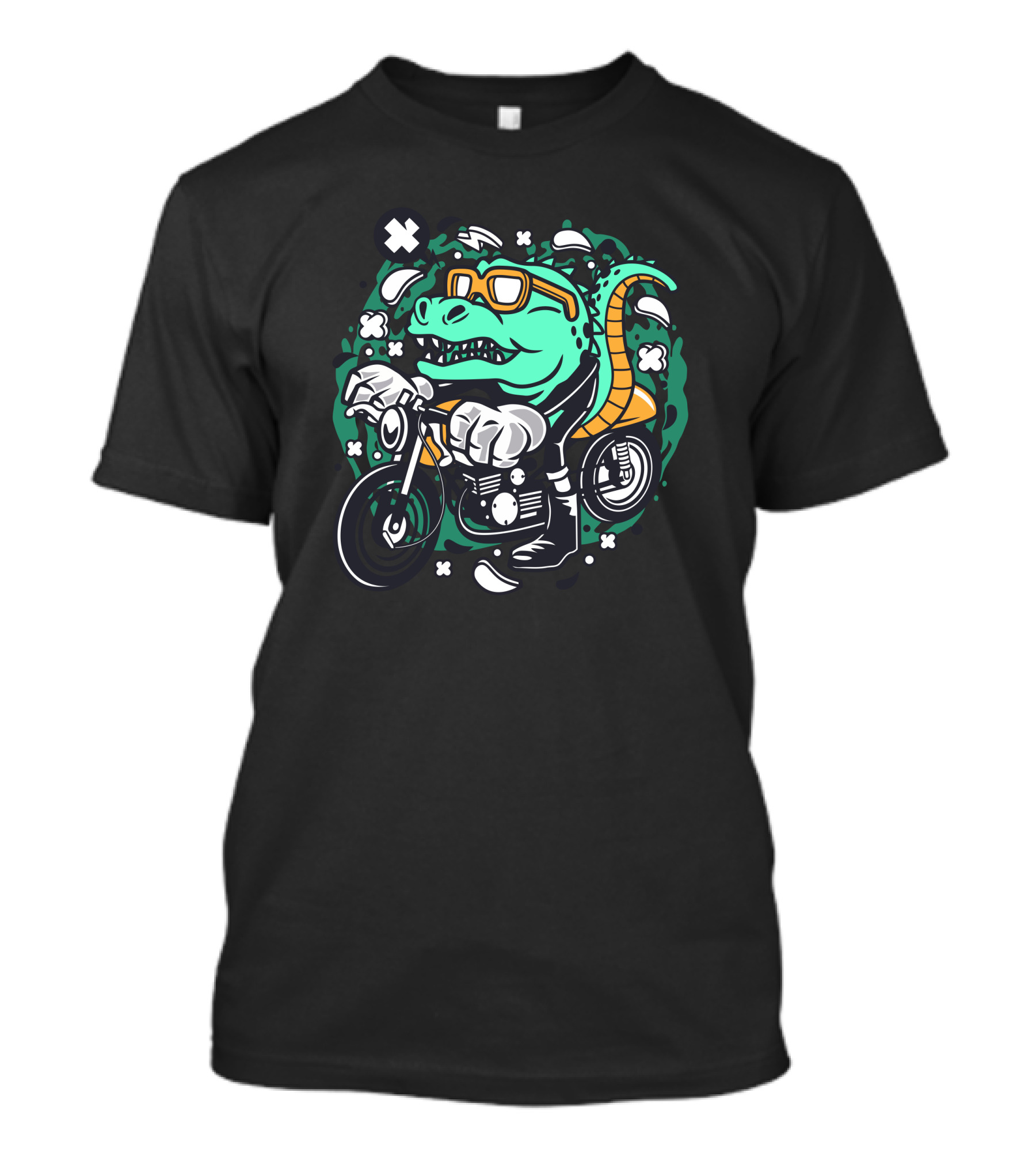 Caferacer Trex Dinosaur Riding Motorcycle With Sunglasses And Gloves T-Shirt