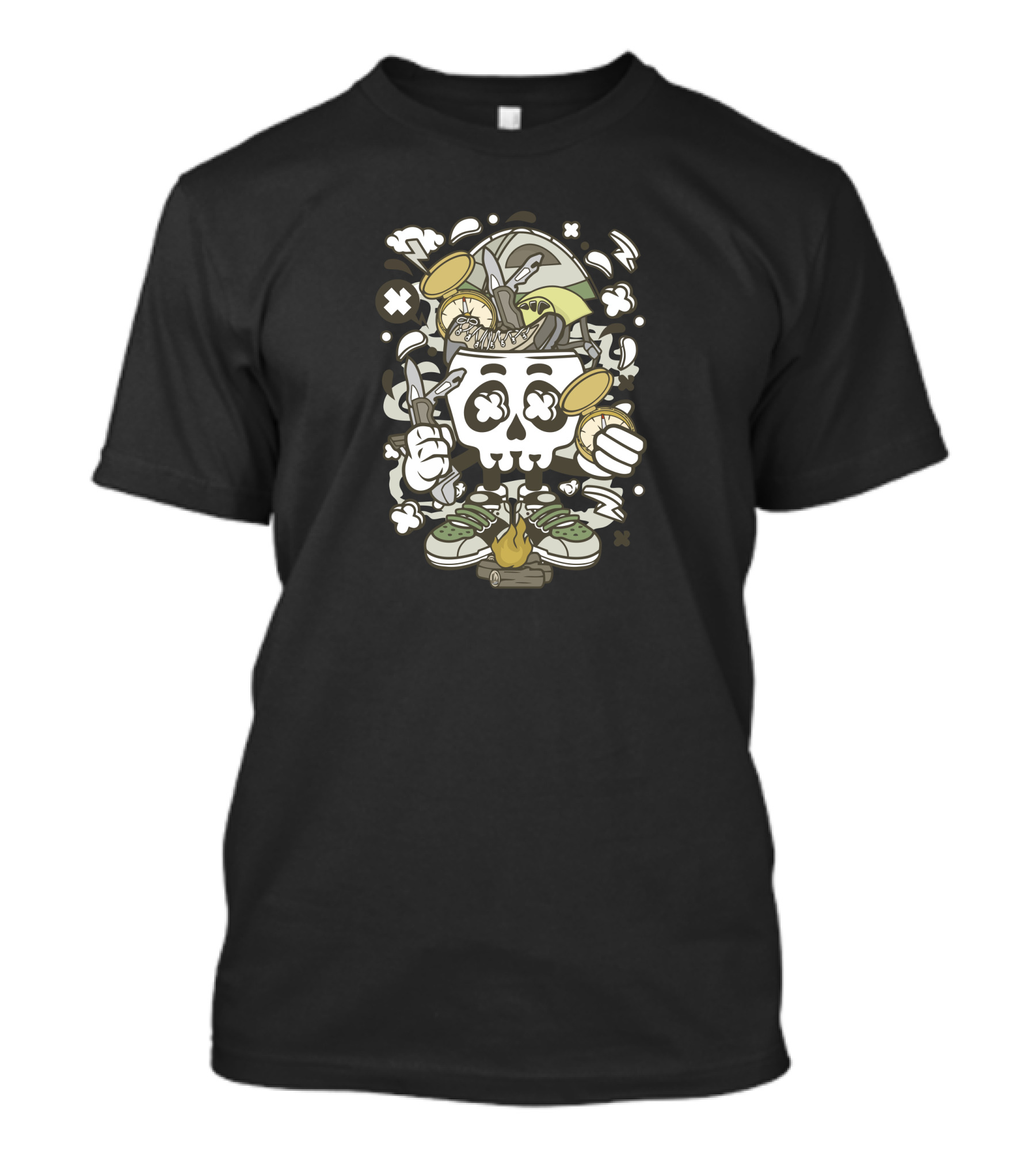 Camp Fire Skull Soldiers Mushroom Combat Boots T-Shirt