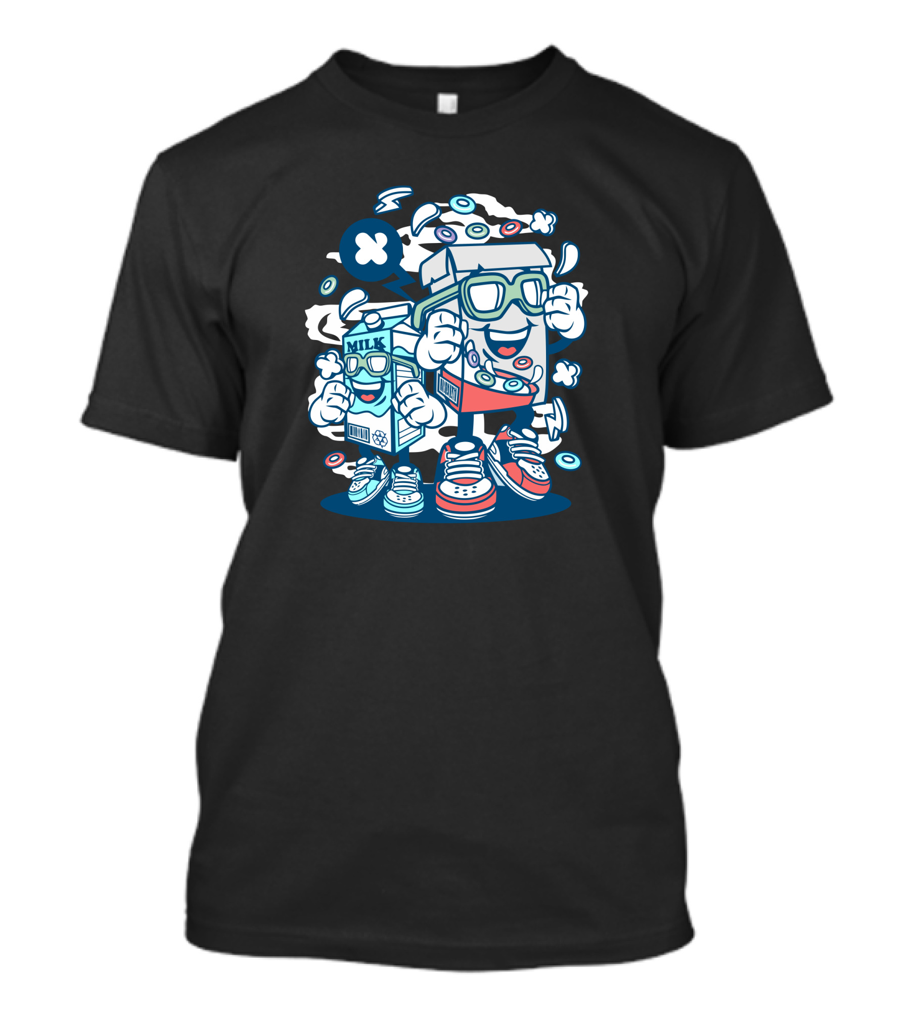 Cereal Box And Milk Carton With Sneakers And Sunglasses T-Shirt