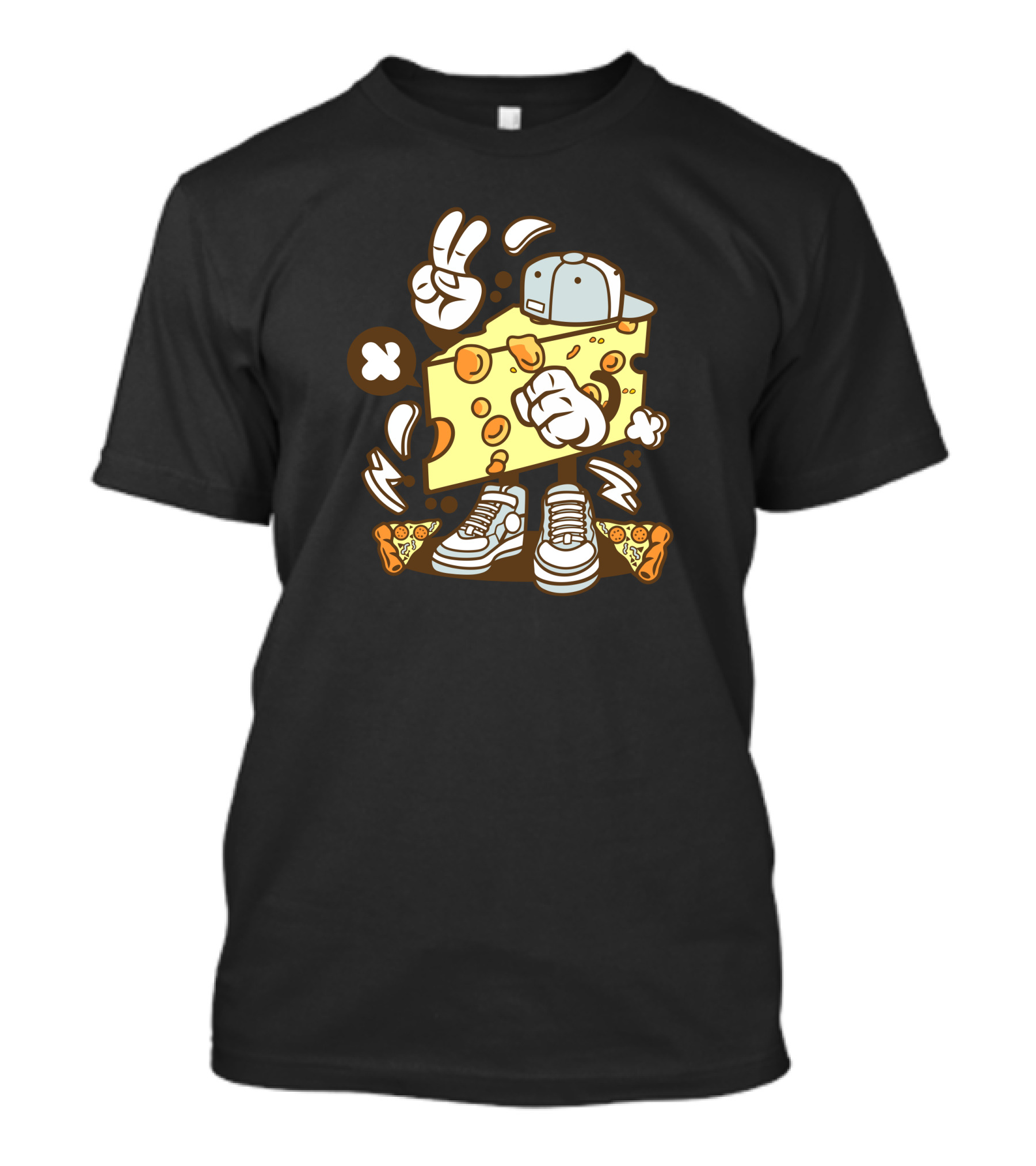 Cheese Cartoon With Sneakers And Pizza Elements T-Shirt