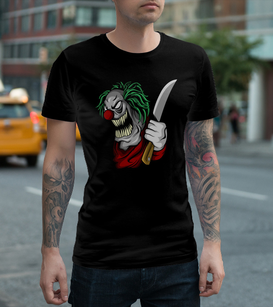 Clown Face With Knife And Green Hair T-Shirt