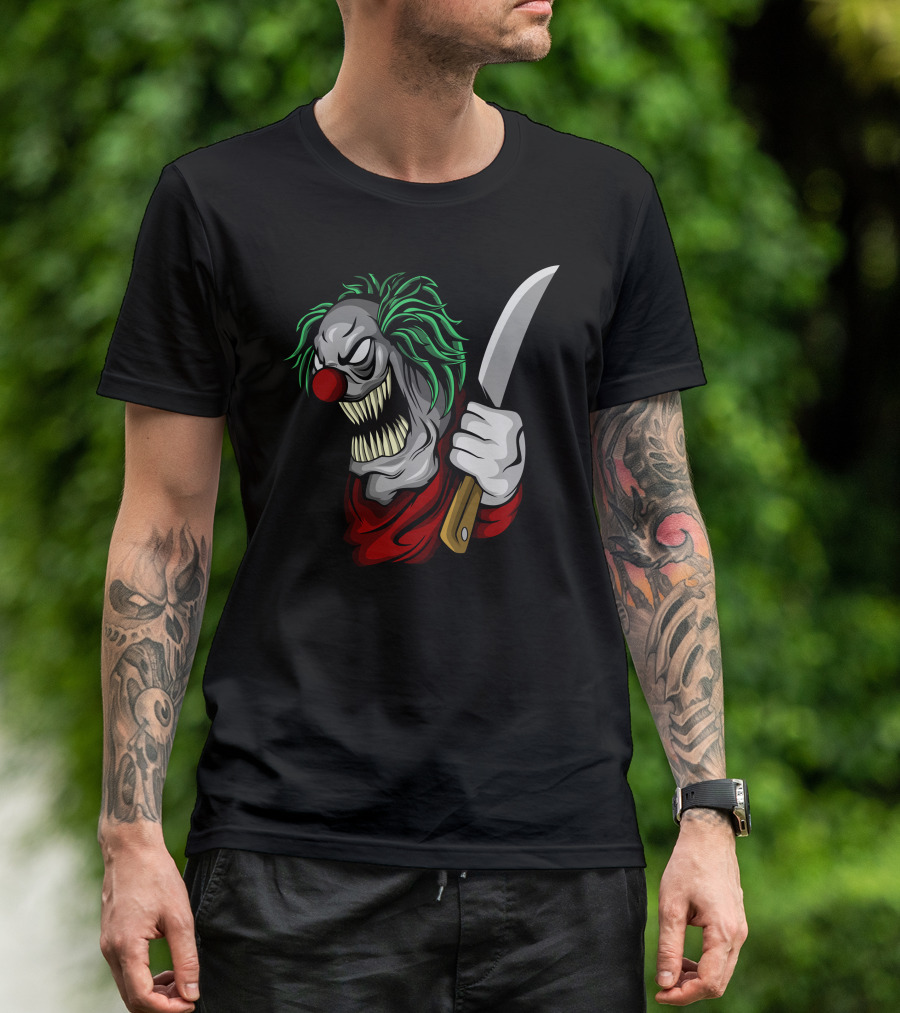 Clown Face With Knife And Green Hair T-Shirt