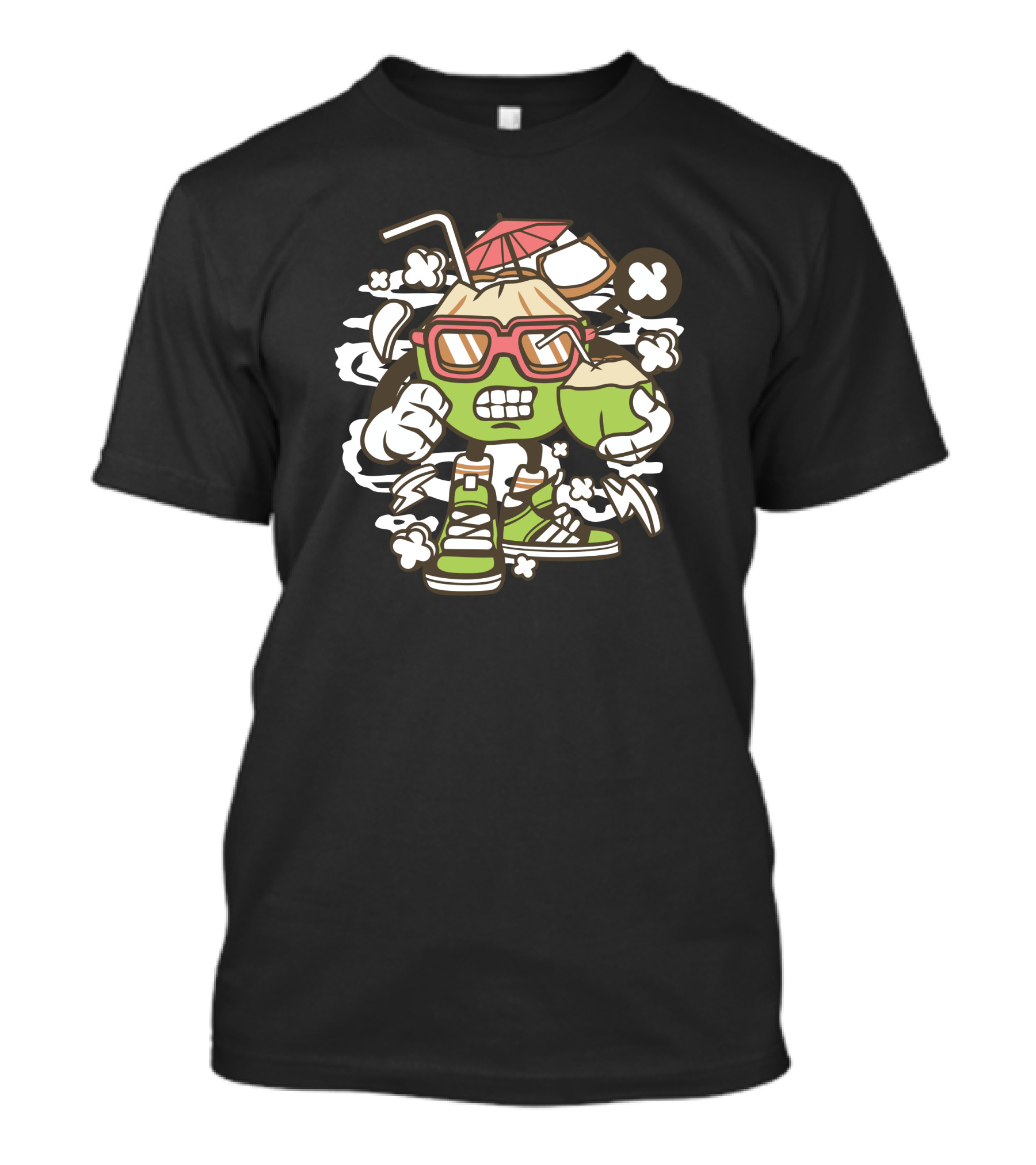 Coconut Cartoon Character With Sunglasses And Sneakers T-Shirt