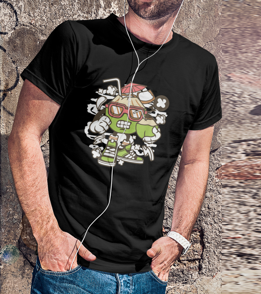 Coconut Cartoon Character With Sunglasses And Sneakers T-Shirt