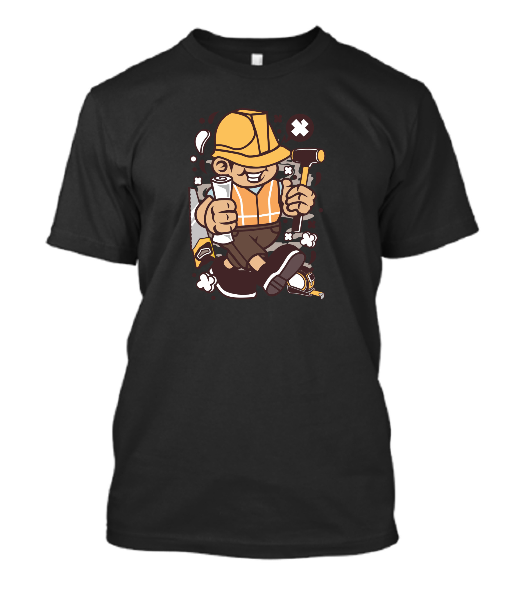 Construction Worker Cartoon With Hard Hat And Tools T-Shirt