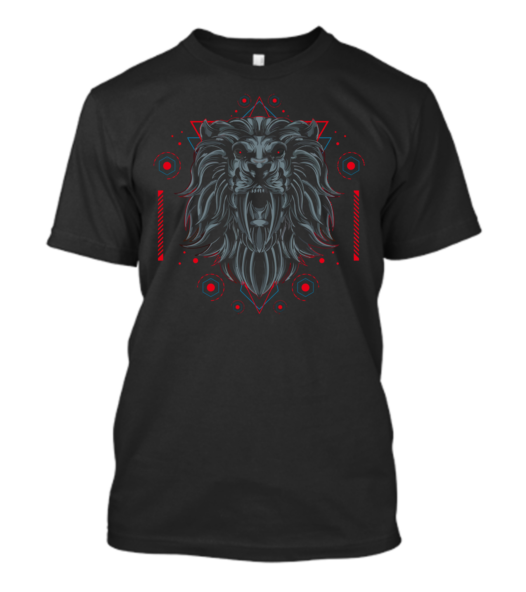 Dark Lion Geometric Red Accents Symmetrical T-Shirt