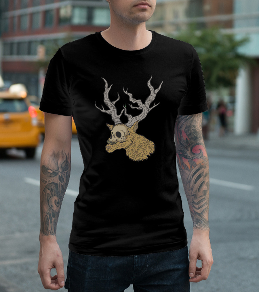 Deer Skull with Antlers and Animal Head T-Shirt